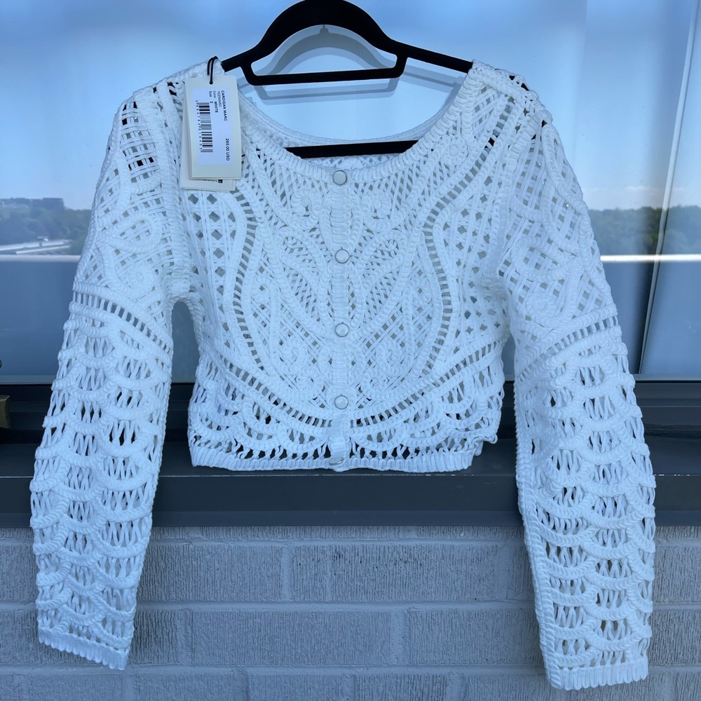 ba&sh White Cropped Embellished Blouse Long Sleeve